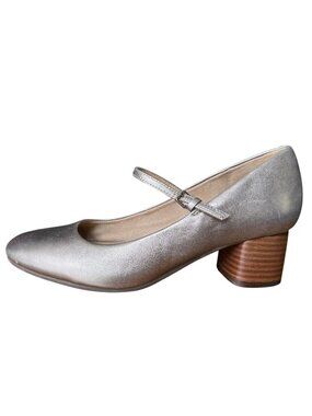 Earth Rumer Gold Metallic Leather Mary Jane Block Heel Pumps Size 7.5